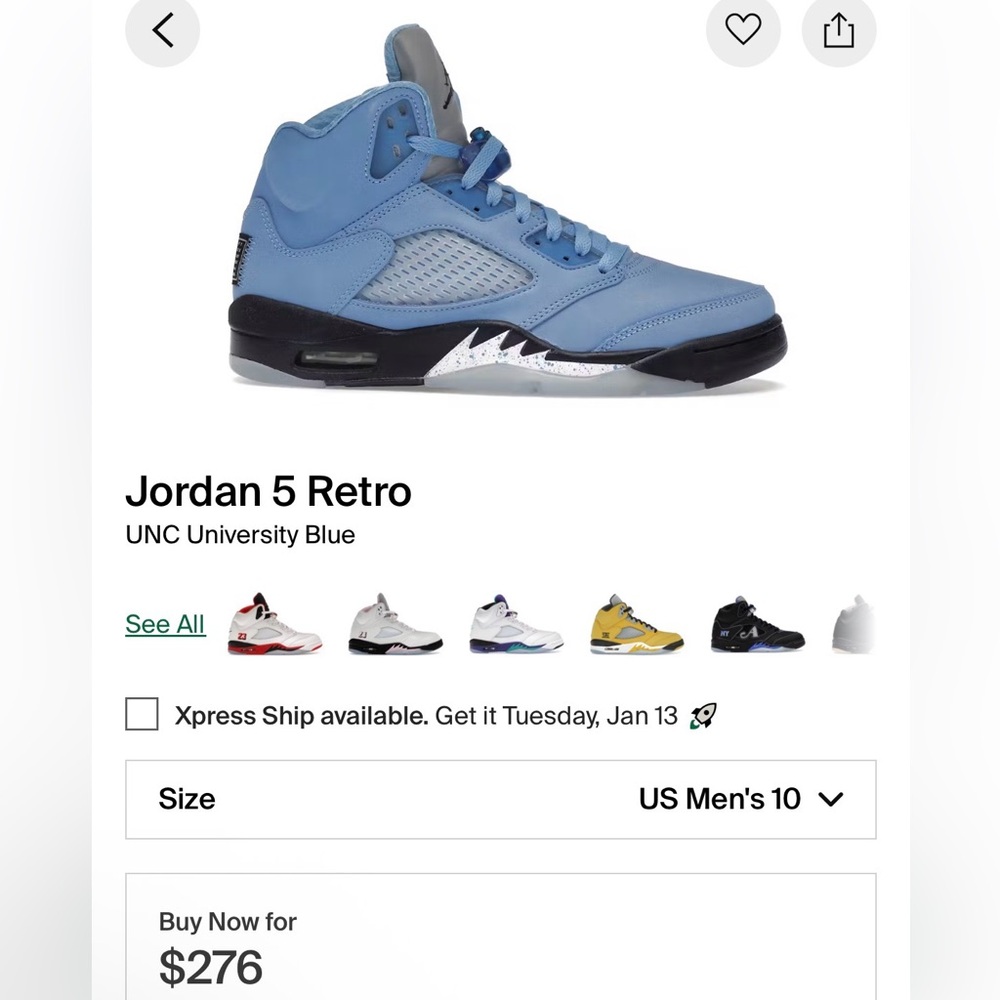 Jordan 5 Retro UNC University Blue Sneakers